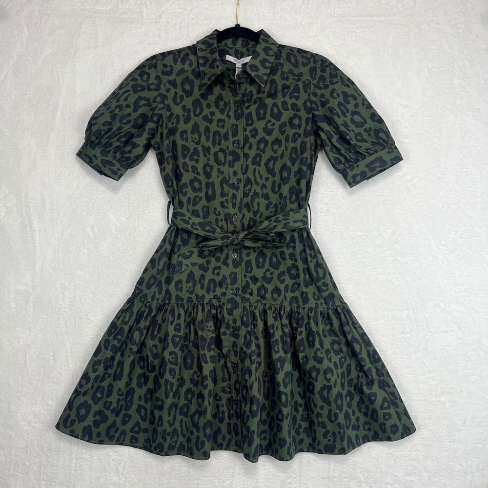 Derek Lam 10 Crosby Luma Shirt Dress Women Size 2 Olive Green Leopard Cotton NWT